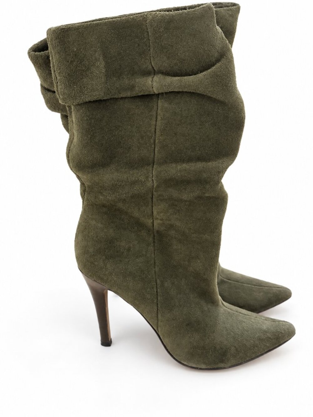 ALDO Olive Green Suede Slouch Pointed Toe Stiletto Boots Size 6.5